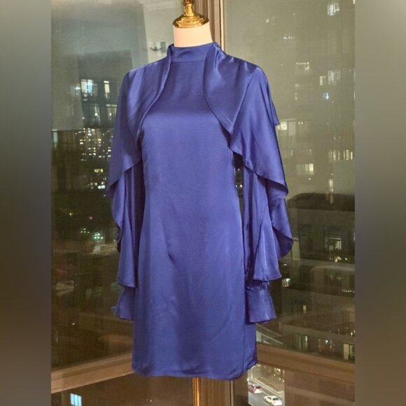 🆕 FARM Rio 🧿 NWOT Bright Blue Backless Ruffle Sleeve Mini Dress, Sz XS - Picture 10 of 16